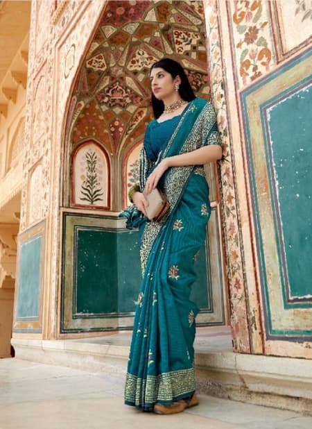 Firozi Colour Manorama Silk Manjubaa New latest Designer Ethnic Wear Banarasi Satin Silk Saree Collection 7406